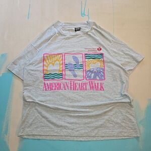 VTG XL T-shirt USA Single Stitch American Heart Walk Gray 1990s Neon FOTL Race T